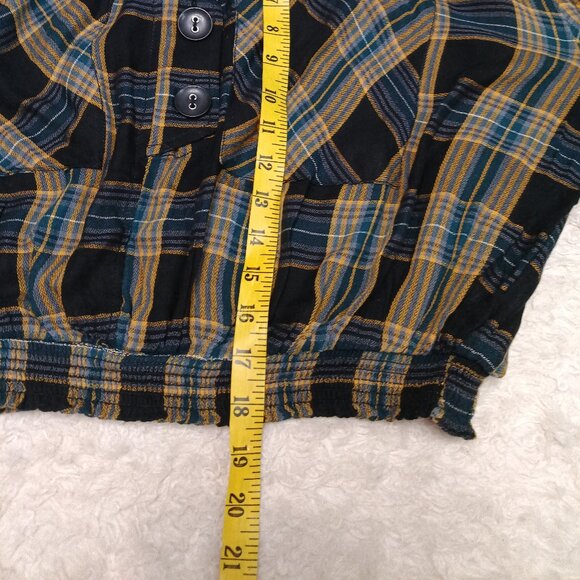 Free People Women's Its the Good Life Plaid Crop Top Long Sleeve Buttons - Picture 5 of 8